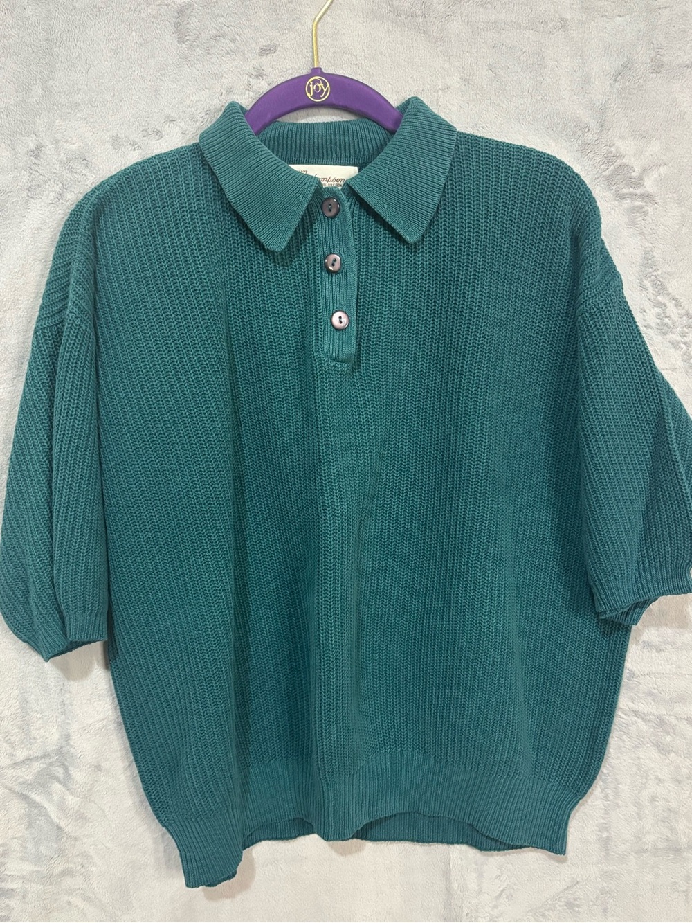 Vintage Linen Cotton Knit Polo Sweater Teal Green L Grandpacore 90s
